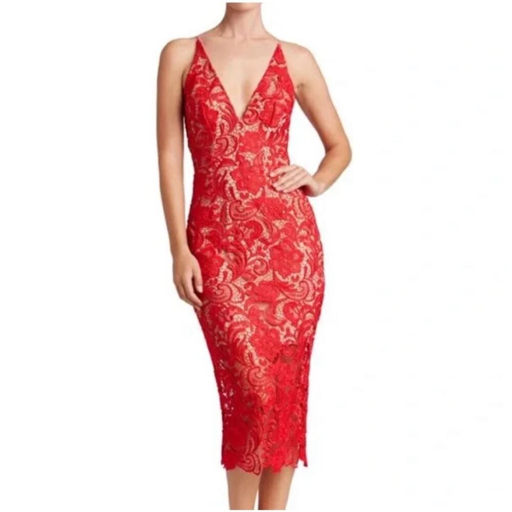 Dress the Population Marie Red Lace Midi Dress